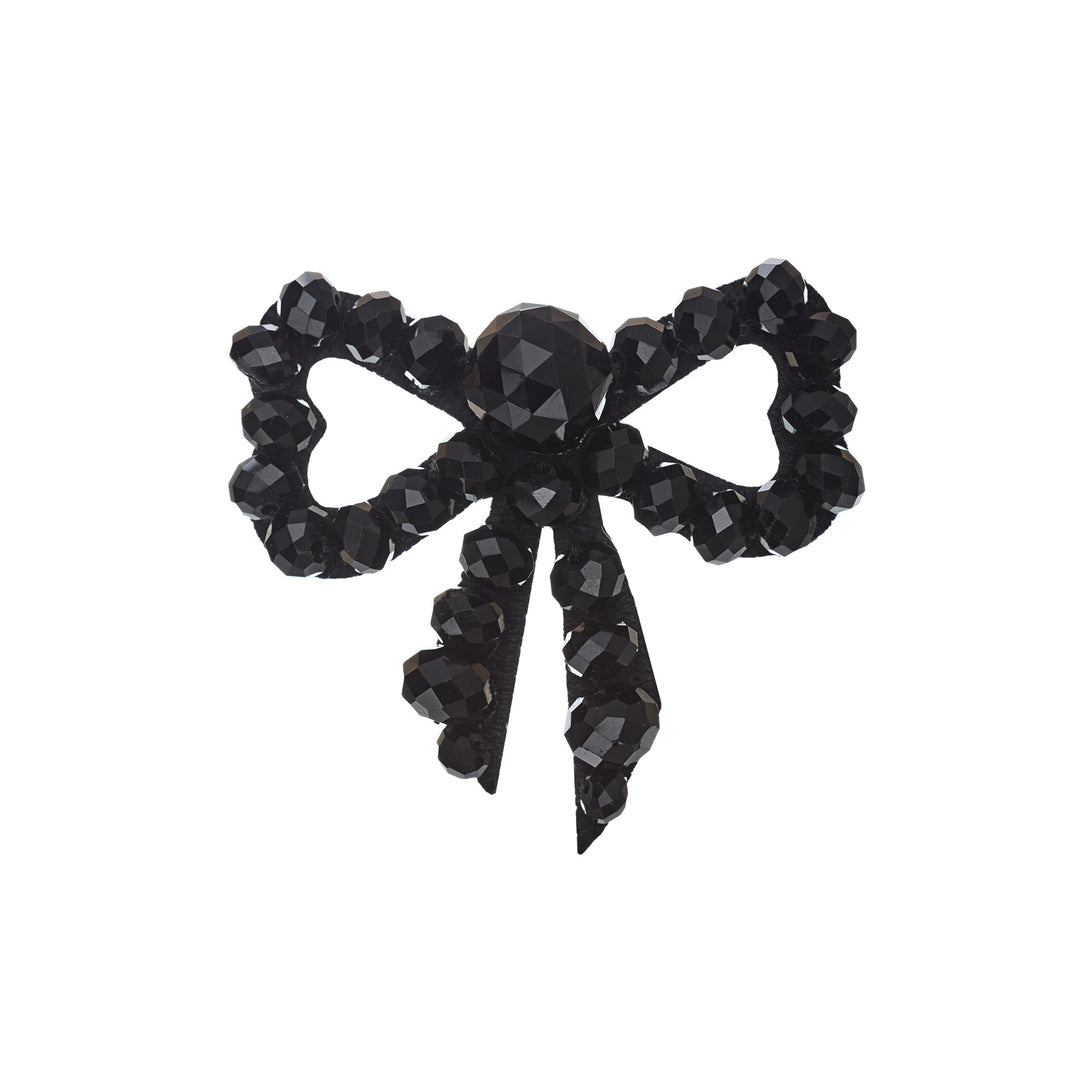 Bow all black beads brooch/pendant.