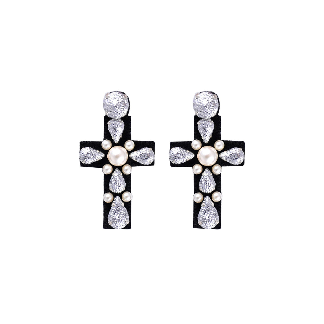 Cross silver lurex earrings.