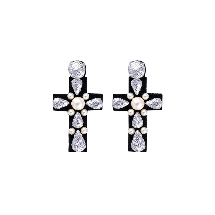 Cross silver lurex earrings.