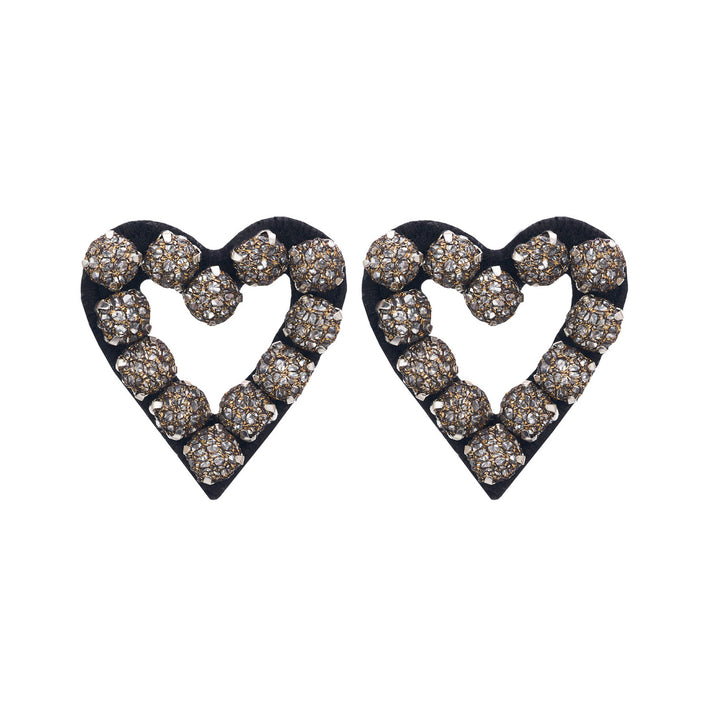 Hearts earrings black and gold lace net.