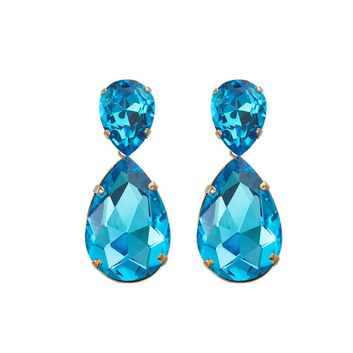 Puzzle crystals earrings double aquamarine blue.