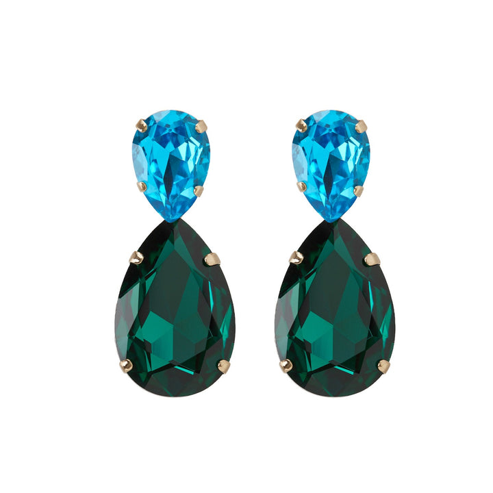 Puzzle crystals earrings aquamarine blue and emerald green.