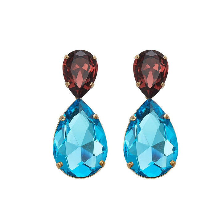 Puzzle crystals earrings jasper burgundy and aquamarine blue.
