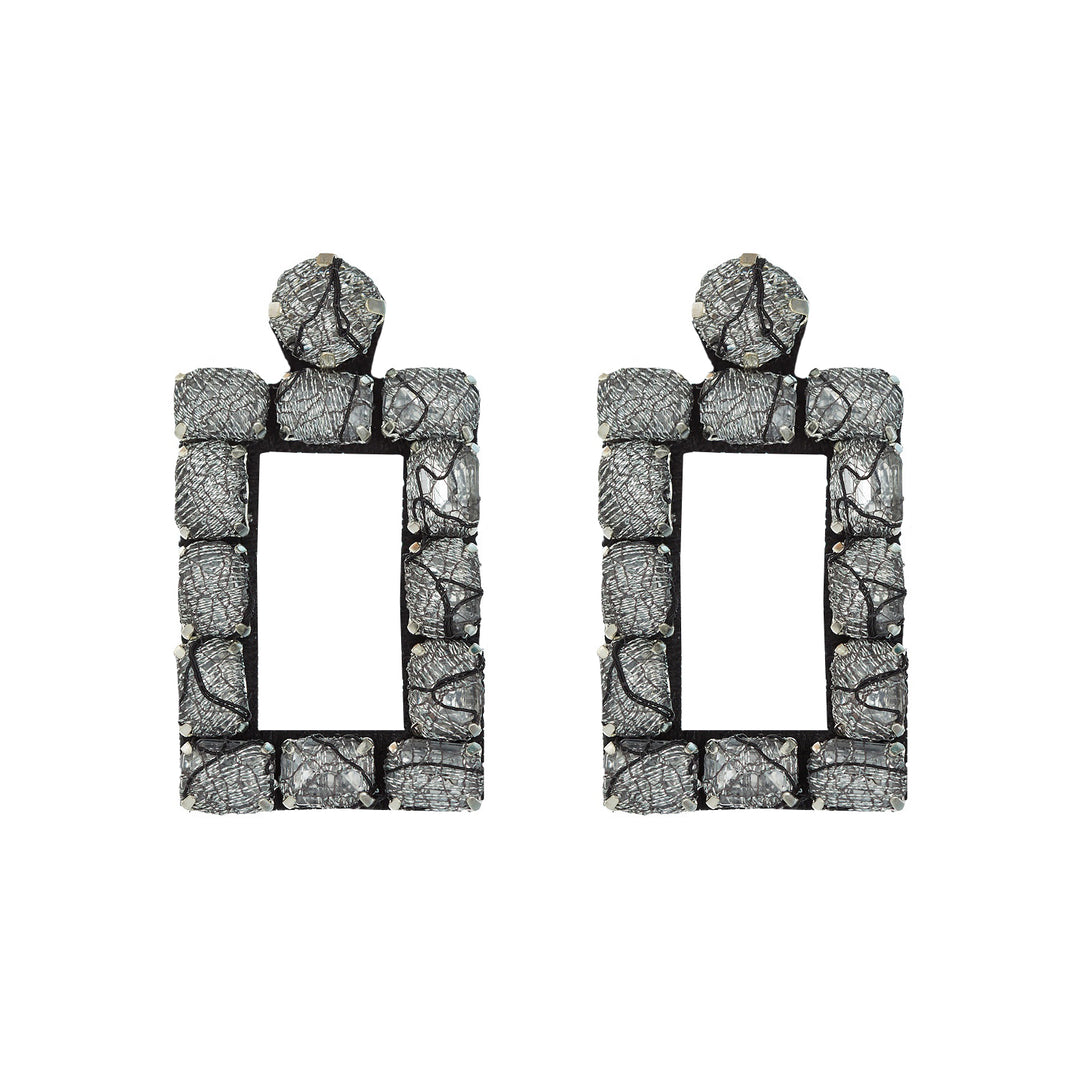 Rectangle silver lace earrings.