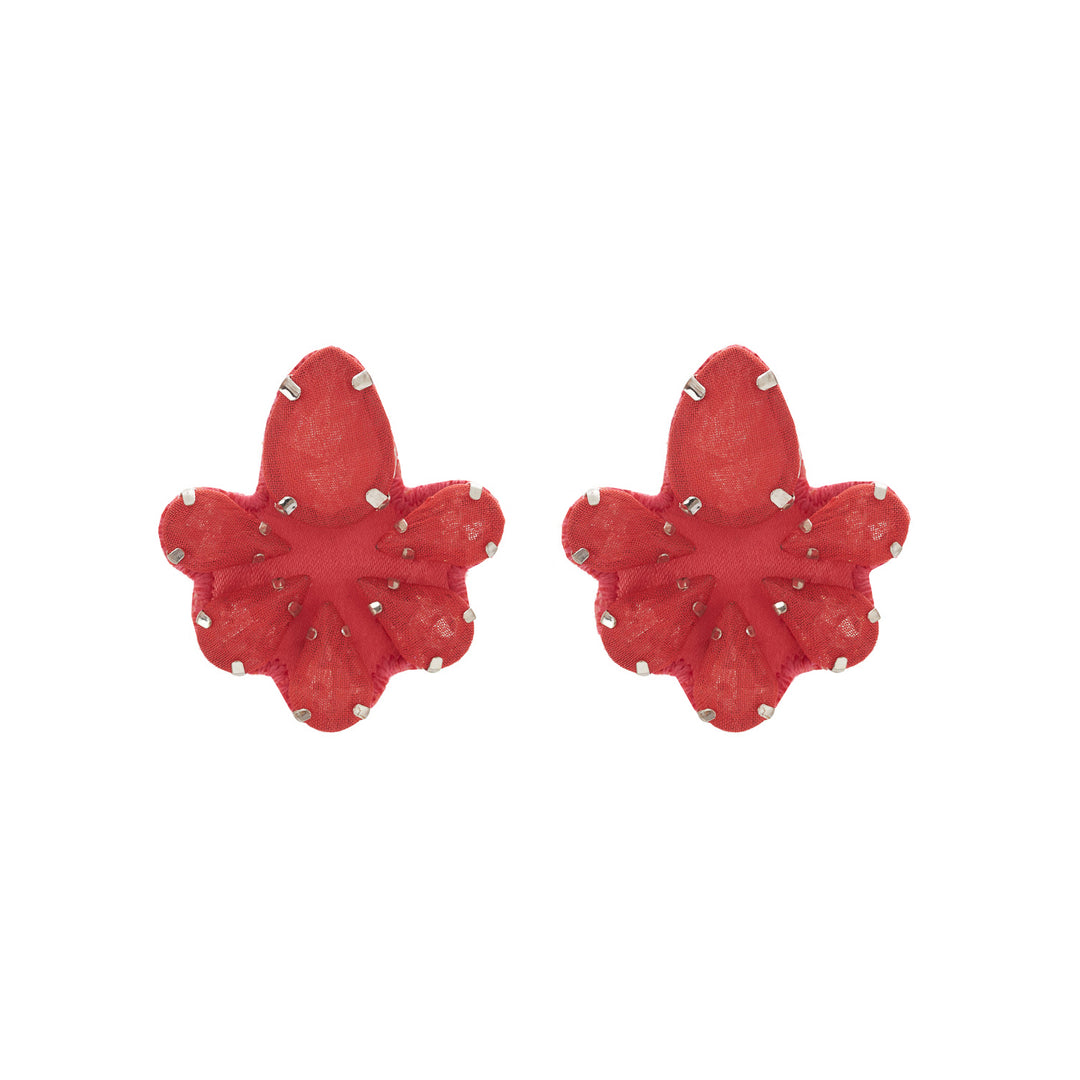 Water lily earrings brick red silk veil.