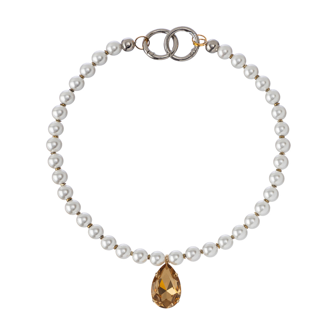 Halo Hematite Pearls Crystal Necklace