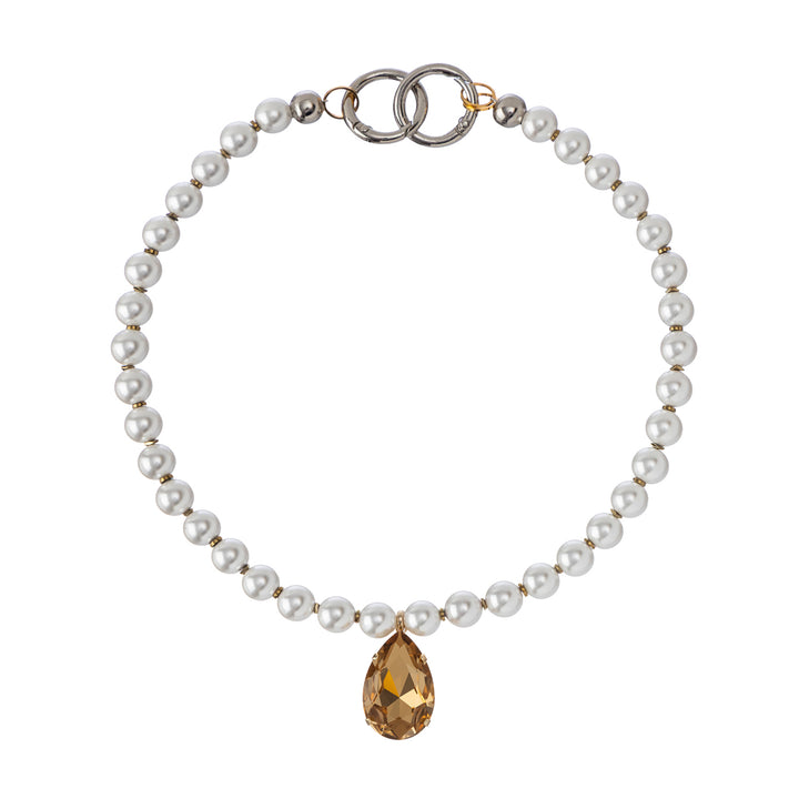 Halo Hematite Pearls Crystal Necklace