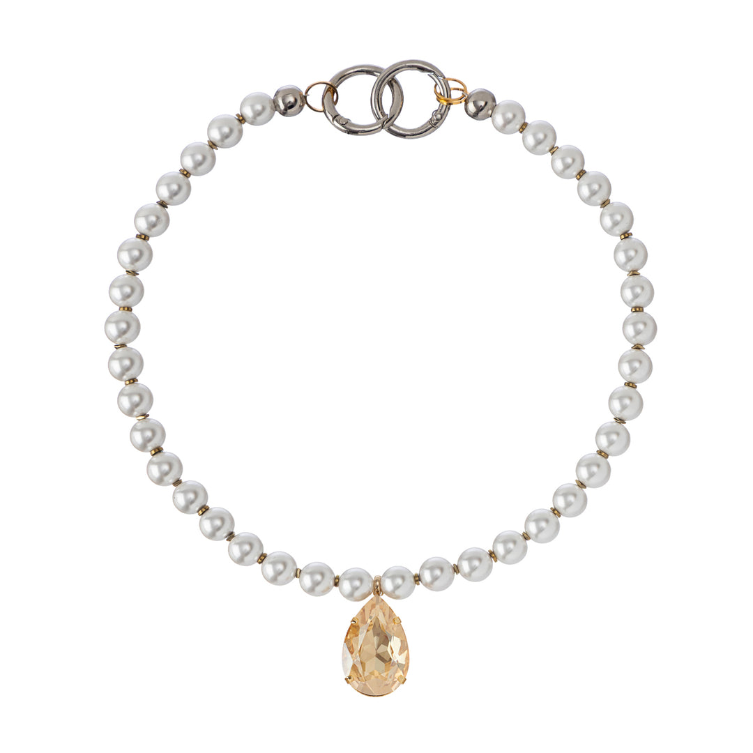 Halo Hematite Pearls Crystal Necklace