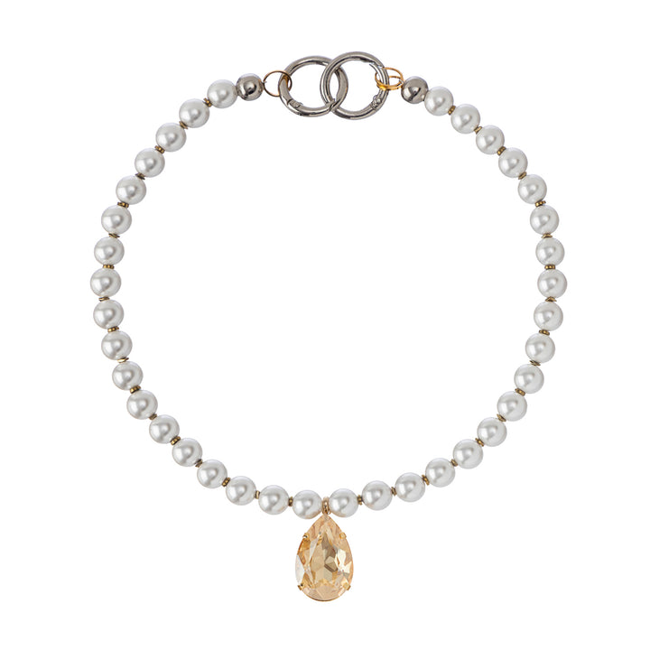 Halo Hematite Pearls Crystal Necklace