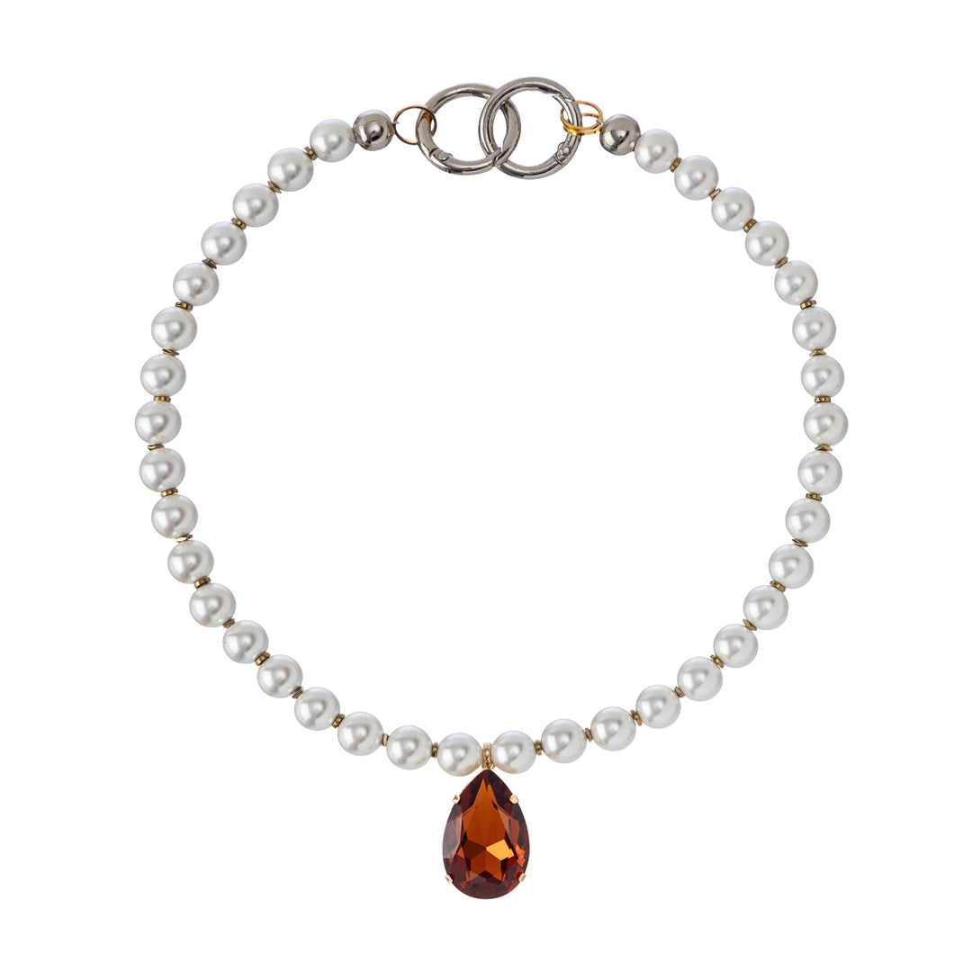 Halo Hematite Pearls Crystal Necklace