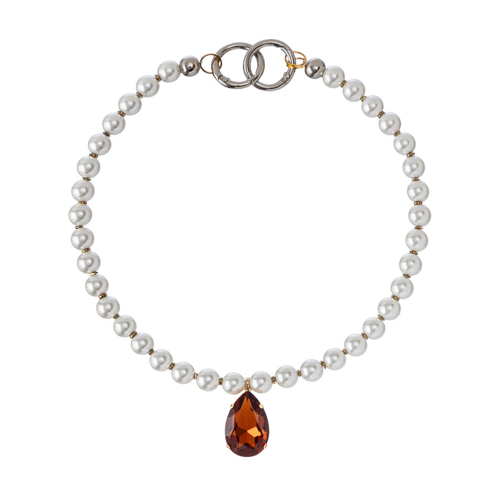 Halo Hematite Pearls Crystal Necklace