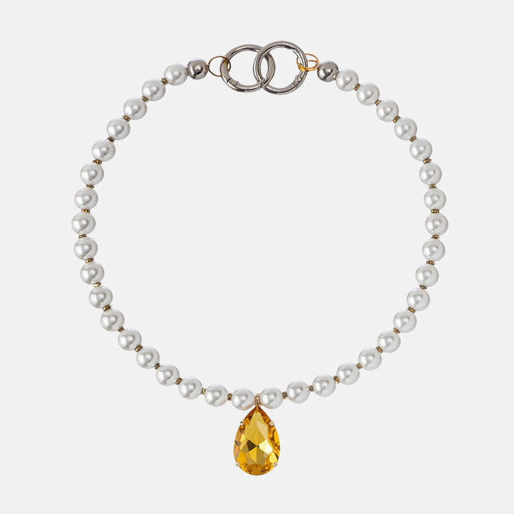 Halo Hematite Pearls Crystal Necklace - Festive Edit