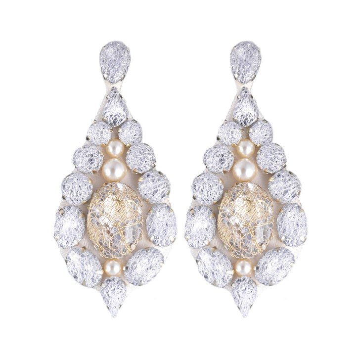 Bell bridal white and gold lace earrings.