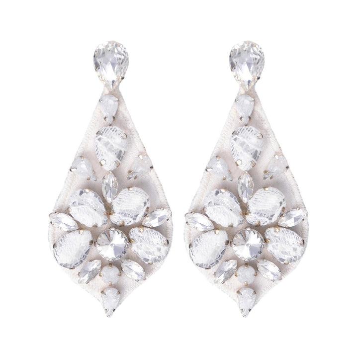 Bell bridal white lace floral earrings.