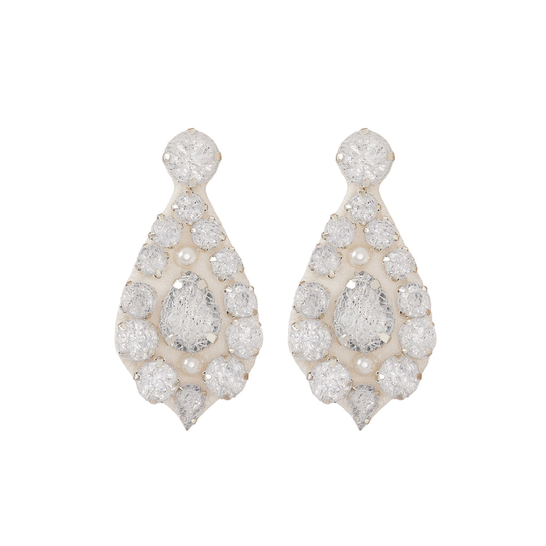 Bell bridal silver ivory lace earrings.
