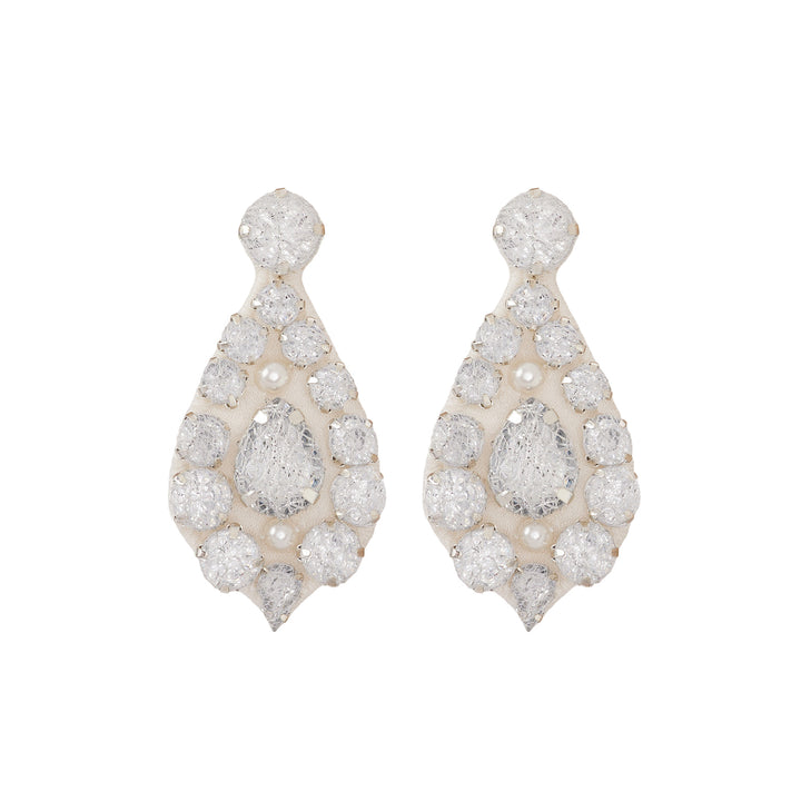 Bell bridal silver ivory lace earrings.
