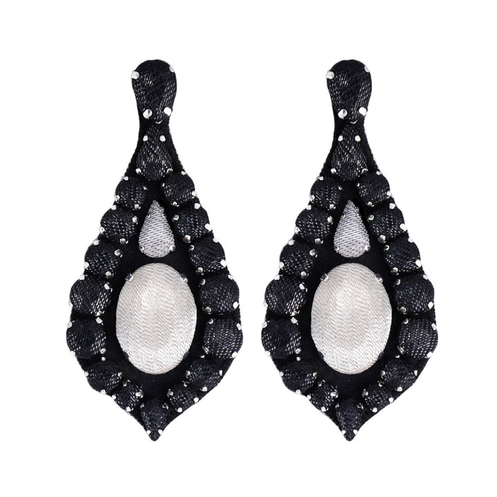 Bell dual-toned black and white lurex earrings.