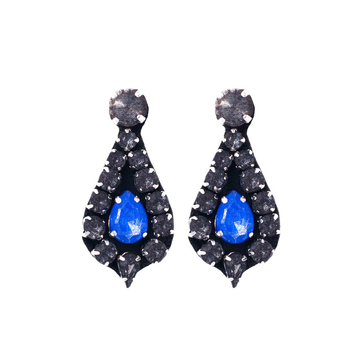 Bell black and royal blue silk veil earrings.