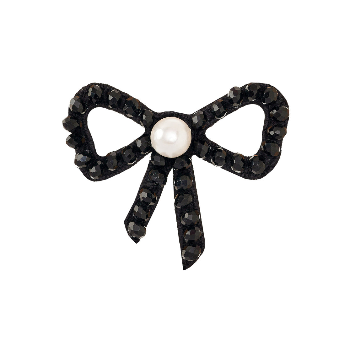 Black beads with pearl bow brooch/pendant.