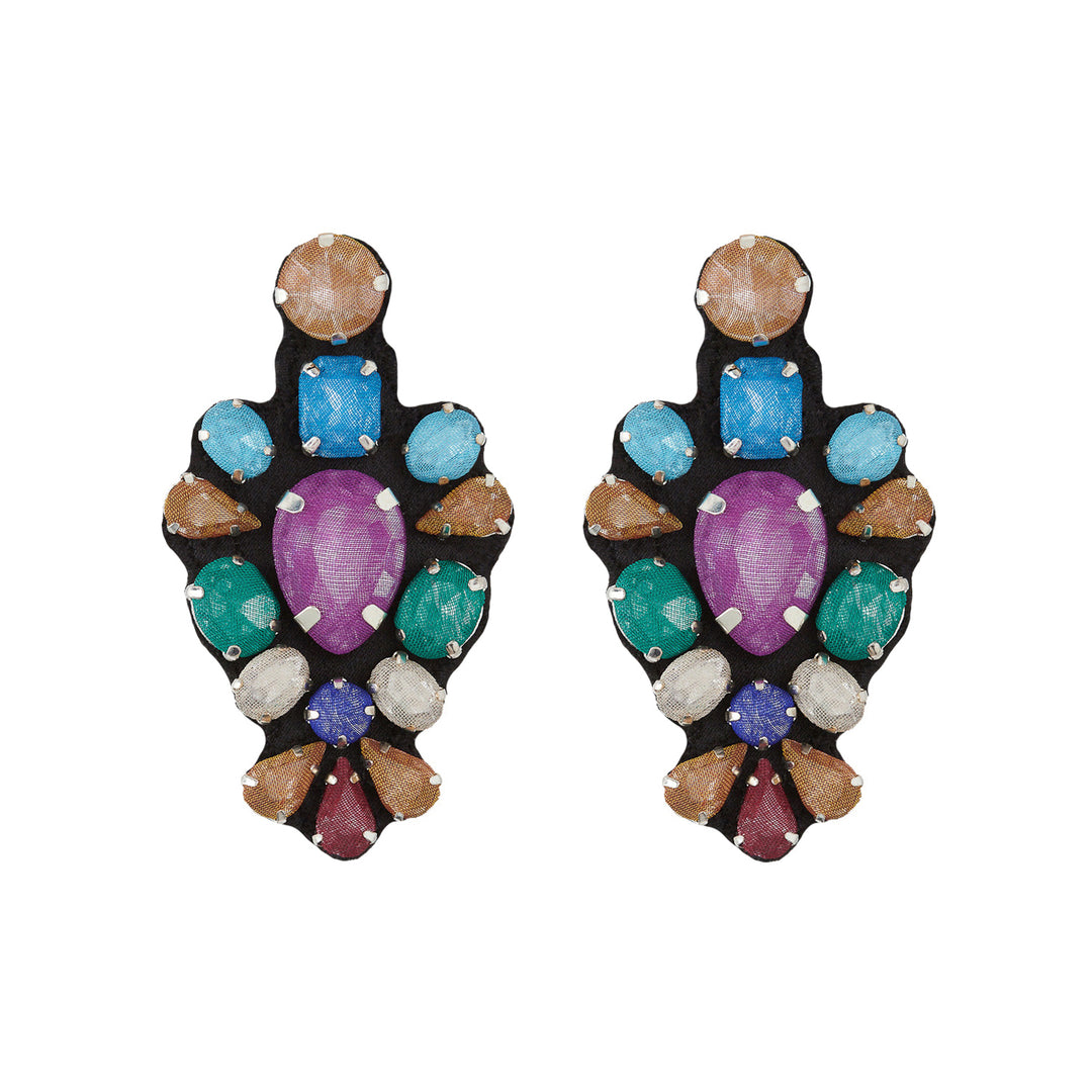 Bouquet earrings blue purple and brown.