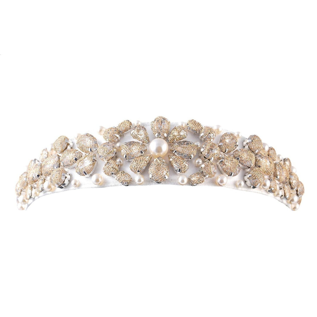 Bridal gold lace floral headband.