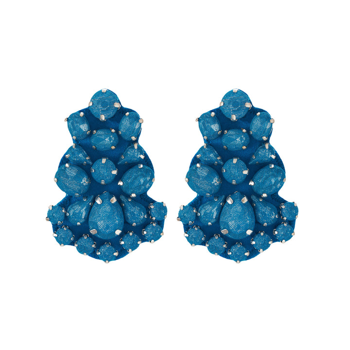 Chandelier azure blue silk veil earrings.