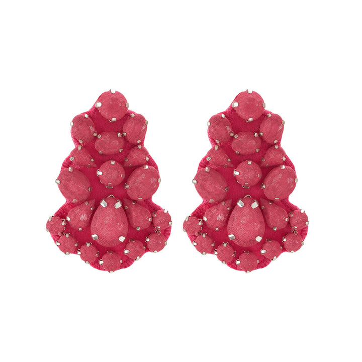 Chandelier cerise pink silk veil earrings.