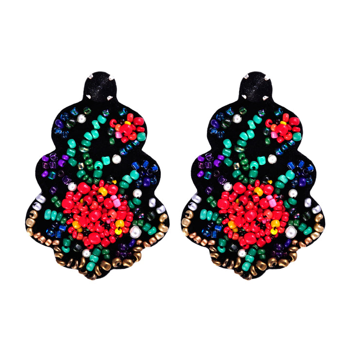 Etno floral motive multicoloured beads chandelier earrings.