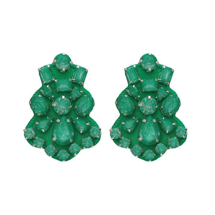Chandelier green silk veil earrings.