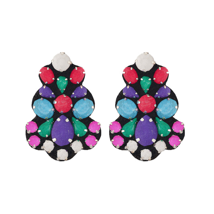 Chandelier multicoloured earrings red blue and purple.