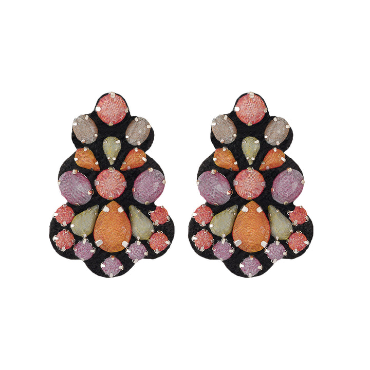 Chandelier multicoloured earrings orange brown and olive.