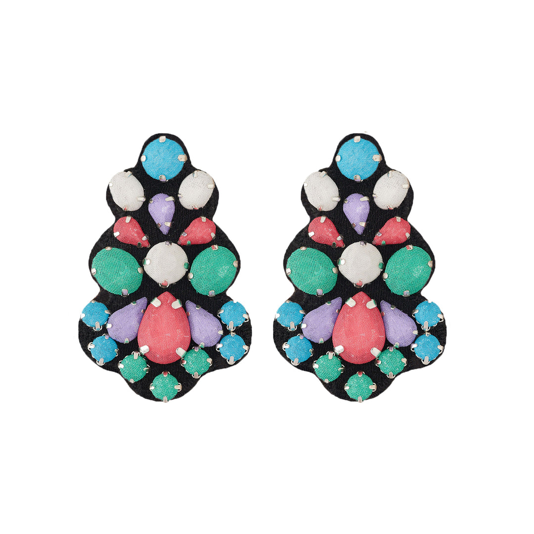 Chandelier multicoloured earrings green coral and blue.