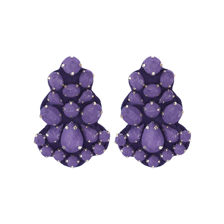 Chandelier purple silk veil earrings.