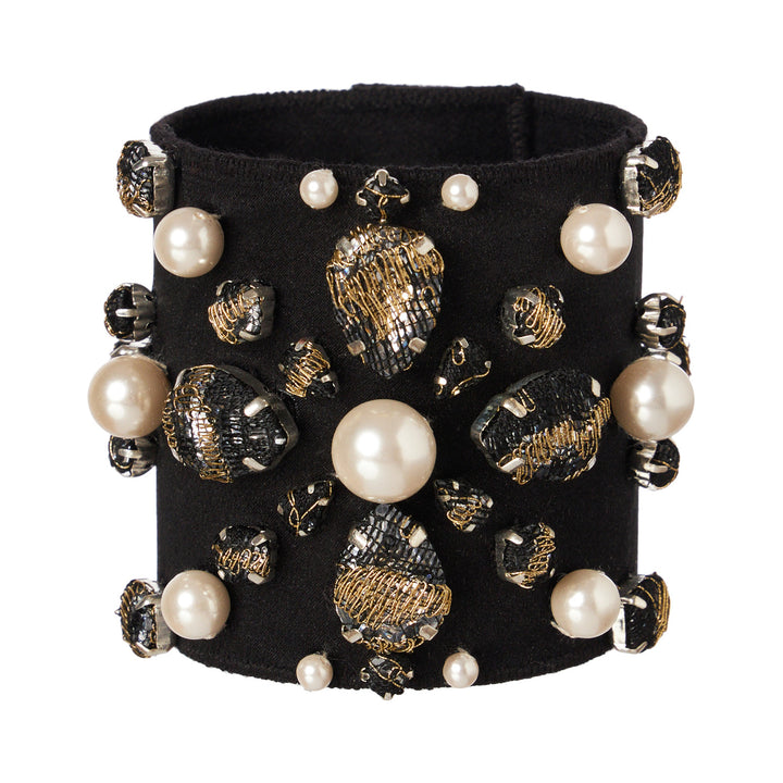 Classic black and gold lace cuff with pearls.