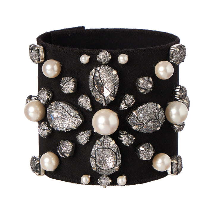 Classic silver lace cuff with pearls.