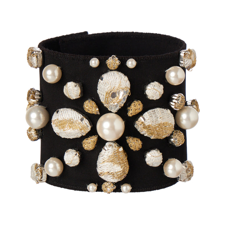 Classic white and gold lace cuff with pearls.