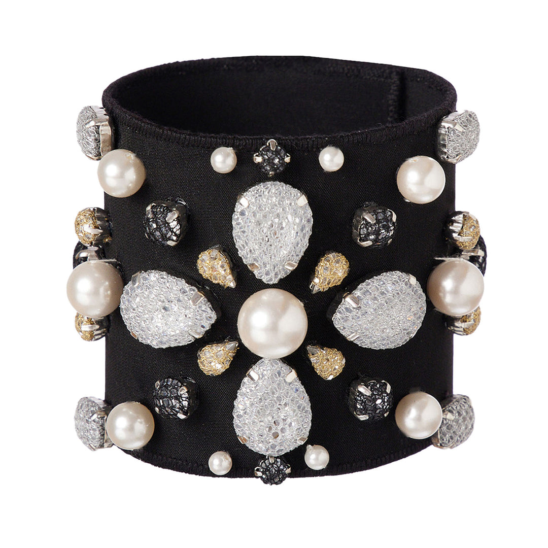 Classic white  lace net cuff bracelet with pearls.