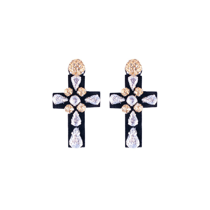 Cross silver and gold lurex earrings.
