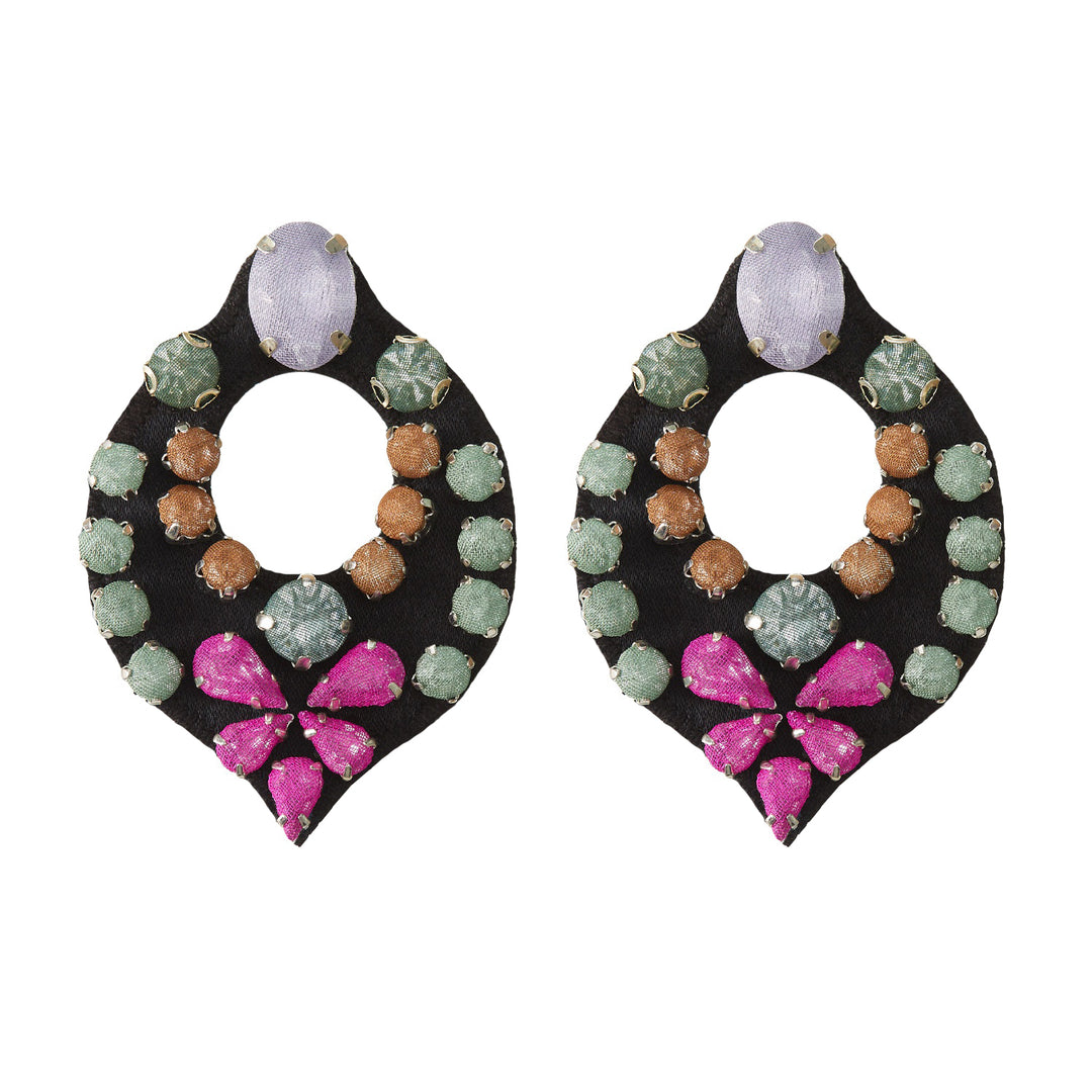 Drop multicoloured earrings sage green and pink.