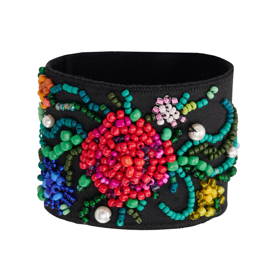 Etno floral motive multicoloured  beads cuff bracelet.