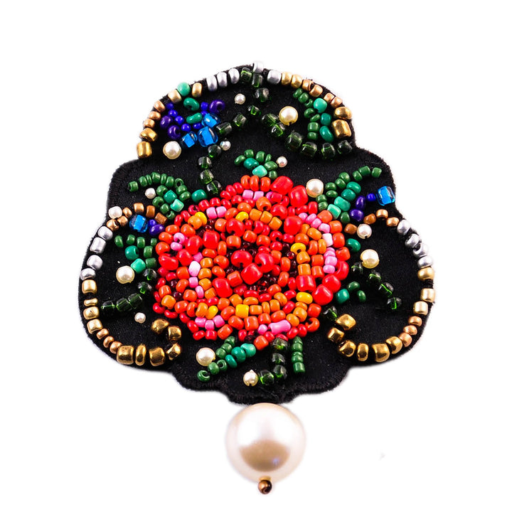 Etno floral motive red beads brooch/pendant.