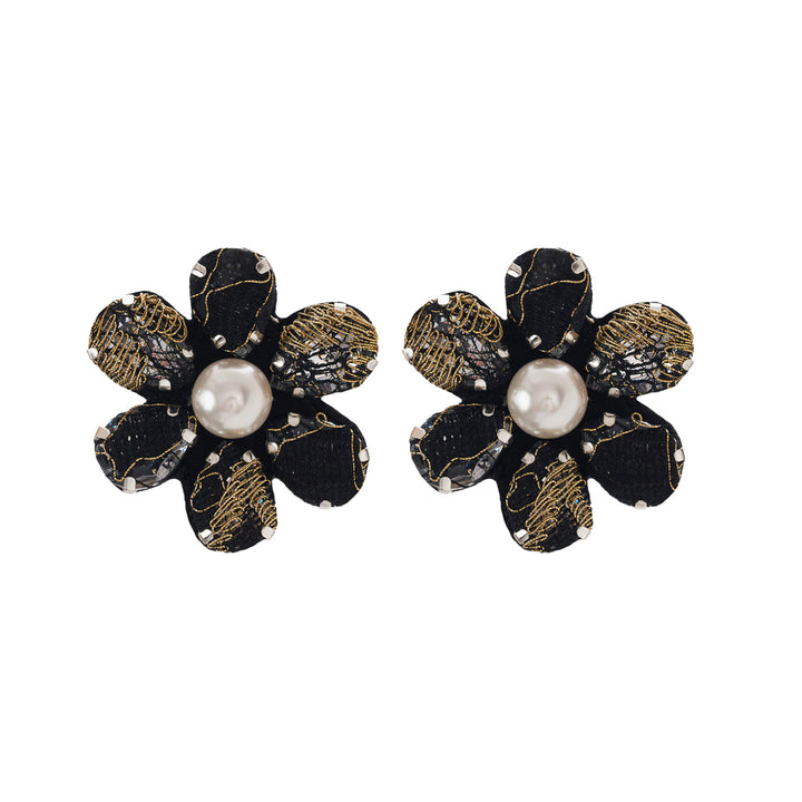 Flower earrings black and gold lace.