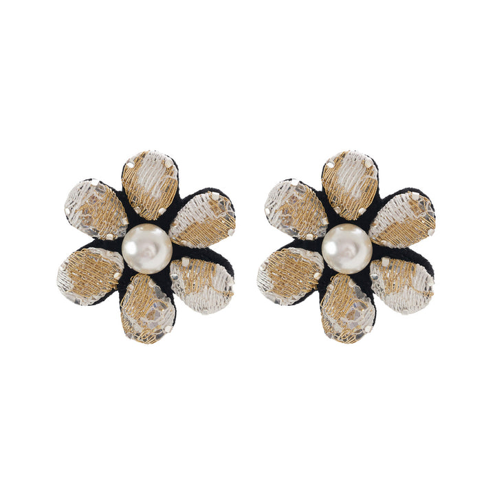 Flower earrings white and gold lace.