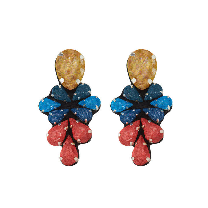 Glycine multicoloured earrings red blue and mustard.