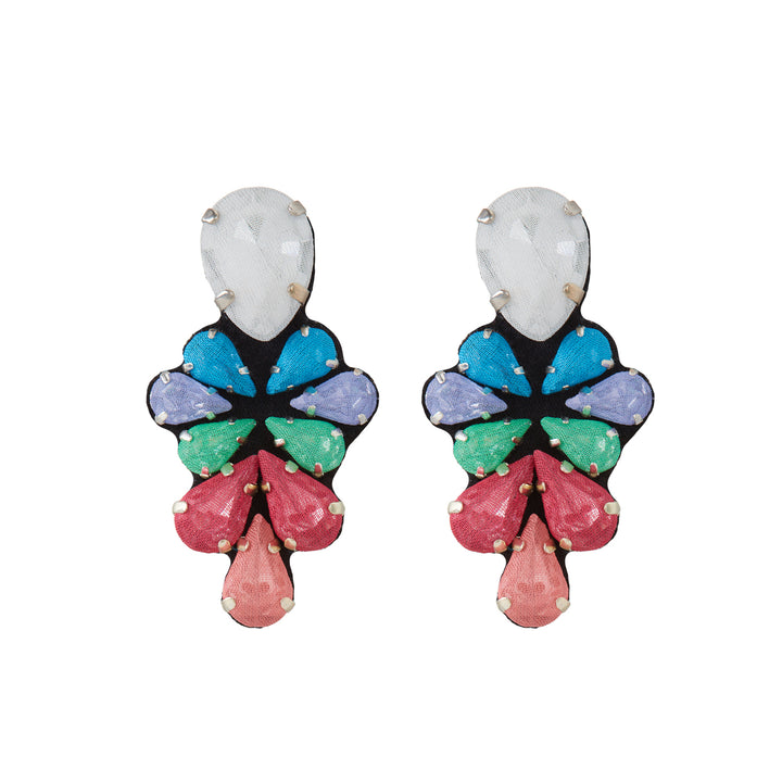 Glycine multicoloured earrings white blue and coral.