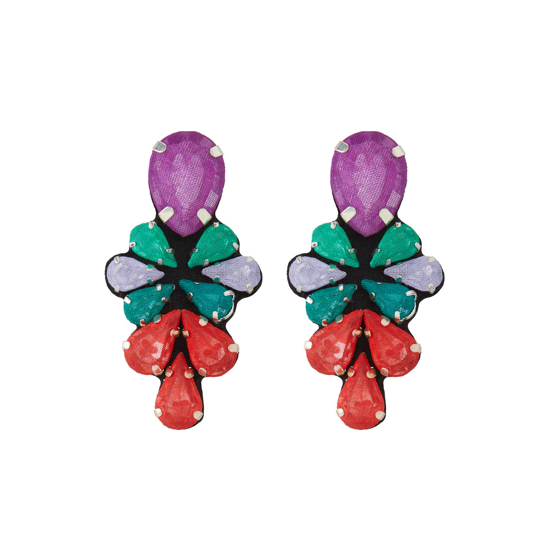 Glycine multicoloured earrings purple red and green.