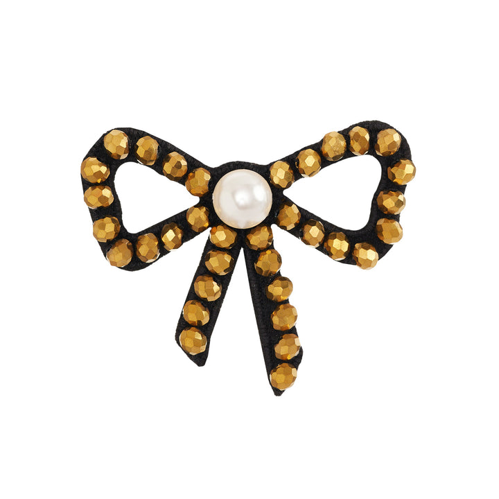 Gold beads with pearl bow brooch/pendant.