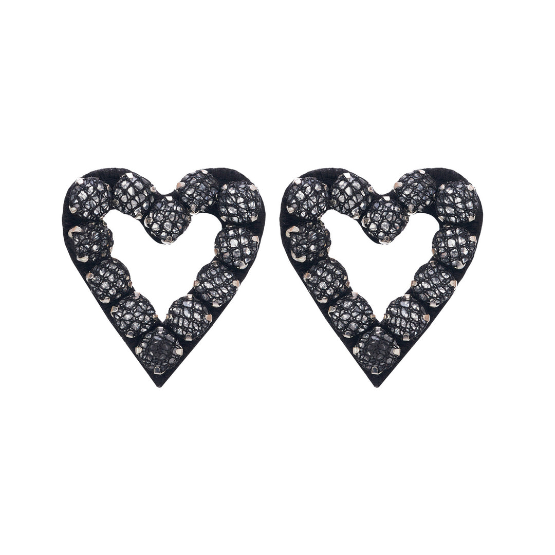 Hearts earrings black lace net.