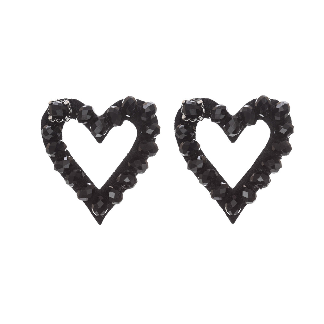 Hearts black beads earrings.
