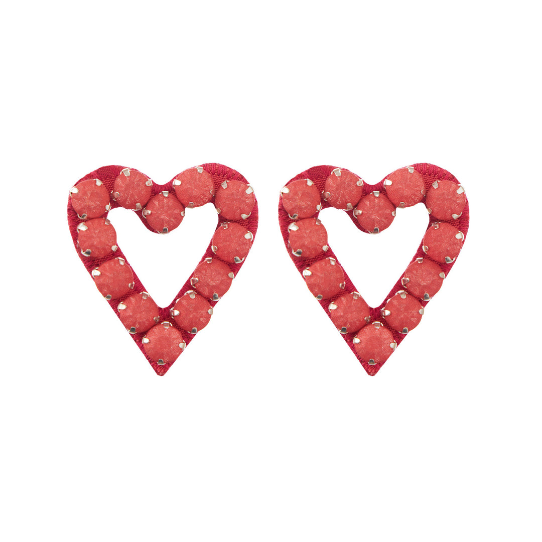 Hearts earrings brick red silk veil.